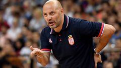 Serbia&#039;s head coach Sasha Djordjevic reacts during the friendly basketball match between Serbia and France at the Kombank Arena in Belgrade on June 25, 2016.   / AFP PHOTO / ANDREJ ISAKOVIC