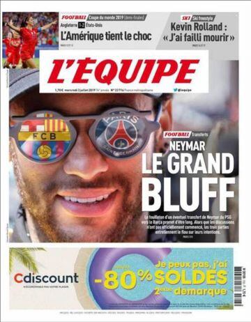 Portada del diario francés L'Equipe del día 3 de julio de 2019.