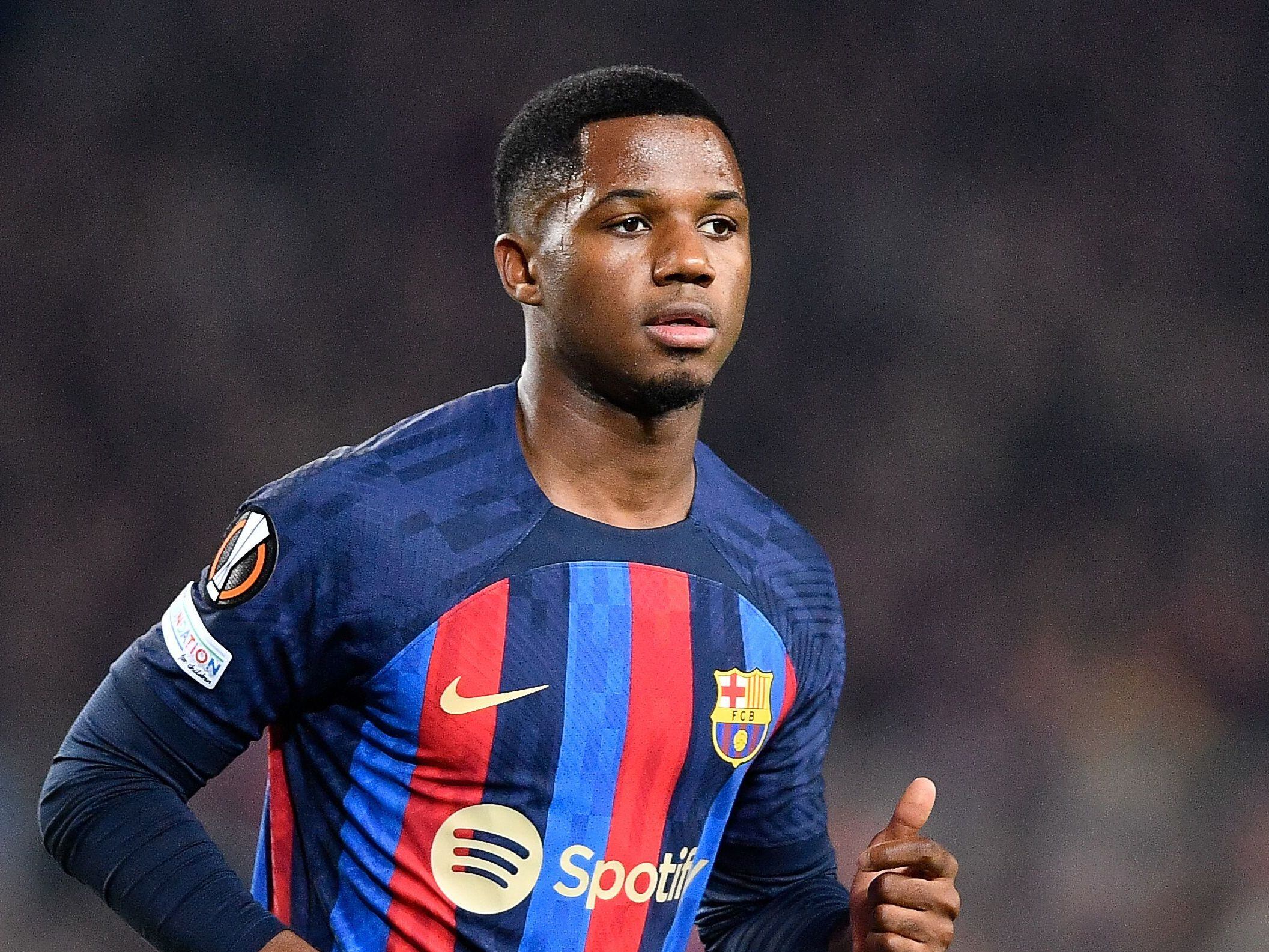 Barcelona's Spanish forward Ansu Fati looks on during the UEFA Europa League round of 32 first-leg football match between FC Barcelona and Manchester United at the Camp Nou stadium in Barcelona, on February 16, 2023. (Photo by Pau BARRENA / AFP)