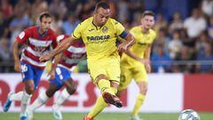 VILLAREAL, SPAIN - AUGUST 17: Santi Cazorla of Villarreal CF shots a penalty during the Liga match between Villarreal CF and Granada CF at Estadio de la Ceramica on August 17, 2019 in Villareal, Spain. (Photo by Quality Sport Images/Getty Images)