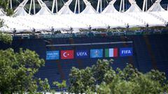 Soccer Football - Euro 2020 - Rome&#039;s Stadio Olimpico prepares for opening match - Stadio Olimpico, Rome, Italy - June 9, 2021 General view of the flags inside to the stadium ahead of Euro 2020 REUTERS/Alberto Lingria