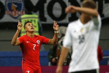 Alexis marcó ante Alemania en la Copa Confederaciones y se convirtió en el goleador histórico de la selección chilena con 38 goles -ahora tiene 39-. Había igualado a Marcelo Salas ante Venezuela.