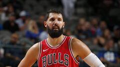 DALLAS, TX - OCTOBER 4:  Nikola Mirotic #44 of the Chicago Bulls looks on during the game against the Dallas Mavericks on October 4, 2017 at the American Airlines Center in Dallas, Texas. NOTE TO USER: User expressly acknowledges and agrees that, by downloading and or using this photograph, User is consenting to the terms and conditions of the Getty Images License Agreement. Mandatory Copyright Notice: Copyright 2017 NBAE (Photo by Glenn James/NBAE via Getty Images)