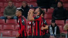 Marco Rosa celebra el primer gol de un club de Gibraltar en Europa