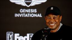 PACIFIC PALISADES, CALIFORNIA - FEBRUARY 16: Tiger Woods of the United States speaks to the media during a press conference prior to The Genesis Invitational at Riviera Country Club on February 16, 2022 in Pacific Palisades, California.   Cliff Hawkins/Getty Images/AFP
== FOR NEWSPAPERS, INTERNET, TELCOS & TELEVISION USE ONLY ==