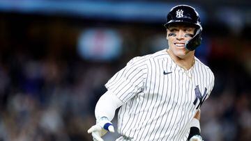 NEW YORK, NEW YORK - SEPTEMBER 22: Aaron Judge #99 of the New York Yankees reacts after hitting a solo home run during the seventh inning of the game against the Arizona Diamondbacks at Yankee Stadium on September 22, 2023 in the Bronx borough of New York City.   Sarah Stier/Getty Images/AFP (Photo by Sarah Stier / GETTY IMAGES NORTH AMERICA / Getty Images via AFP)