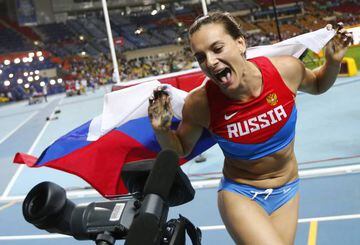 Yelena Isinbayeva at the Moscow World Championships in 2013.
