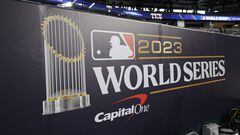 ARLINGTON, TEXAS - OCTOBER 26: World Series signage is seen during the World Series Workout Day for the Texas Rangers and the Arizona Diamondbacks at Globe Life Field on October 26, 2023 in Arlington, Texas.   Carmen Mandato/Getty Images/AFP (Photo by Carmen Mandato / GETTY IMAGES NORTH AMERICA / Getty Images via AFP)