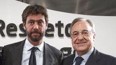 Los presidentes del Real Madrid, Florentino P&eacute;rez (izda.) y de la Juventus, Andrea Agnelli. 