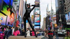 Alessia Mancini from Italy poses in Times Square dressed as Catwoman on Halloween in Manhattan, New York City, U.S., October 31, 2022.  REUTERS/Andrew Kelly