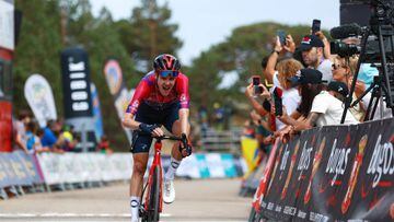 NEILA, SPAIN - AUGUST 06: Pavel Sivakov of Russia and Team INEOS Grenadiers - Purple Leader Jersey crosses the finishing line on third place the 44th Vuelta a Burgos 2022, Stage 5 a 170km stage from Lerma to Lagunas de Neila 1867m / #VueltaBurgos / on August 06, 2022 in Neila, Spain. (Photo by Gonzalo Arroyo Moreno/Getty Images)