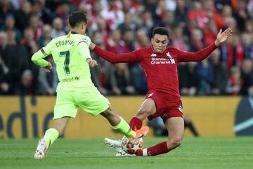 Second best | Barcelona's Philippe Coutinho losing out to Liverpool's Trent Alexander-Arnold.