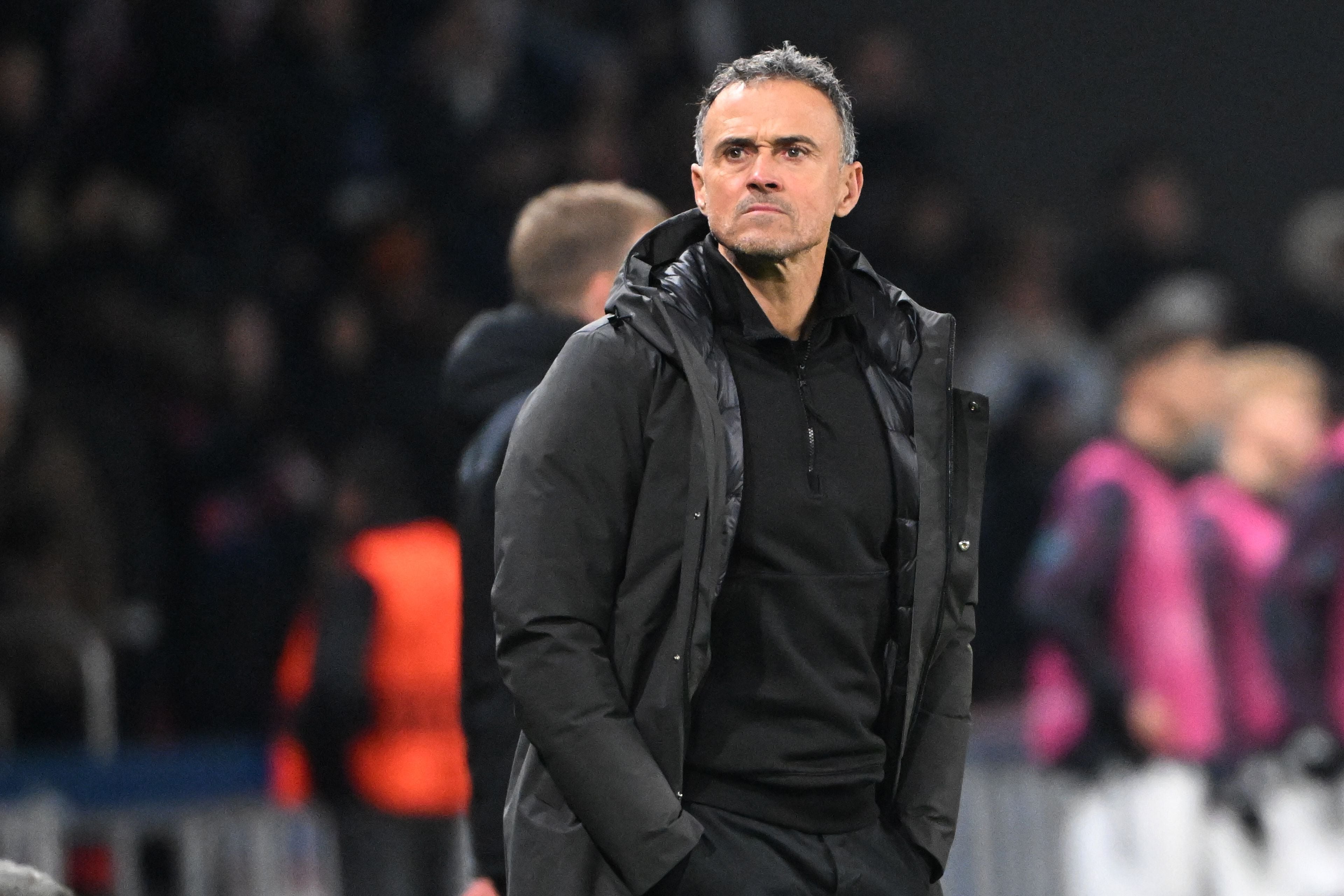 Paris Saint-Germain's Spanish headcoach Luis Enrique looks on during the UEFA Champions League 1st round, day 5, Group F football match between Paris Saint-Germain (PSG) and Newcastle United on November 28, 2023 at the Parc des Princes stadium in Paris. (Photo by Bertrand GUAY / AFP)