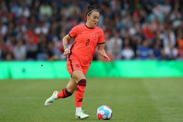 Lucy Bronze runs with the ball during England's friendly against the Netherlands on 24 June.