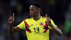 Yerry Mina celebrando su gol con la Selecci&oacute;n Colombia ante Inglaterra por los octavos de final del Mundial Rusia 2018