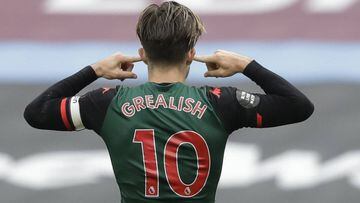 Soccer Football - Premier League - West Ham United v Aston Villa - London Stadium, London, Britain - July 26, 2020 Aston Villa&#039;s Jack Grealish celebrates scoring their first goal, as play resumes behind closed doors following the outbreak of the coro
