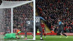 Soccer Football - Champions League - Group A - Liverpool v Napoli - Anfield, Liverpool, Britain - November 1, 2022 Liverpool's Mohamed Salah scores their first goal REUTERS/Carl Recine