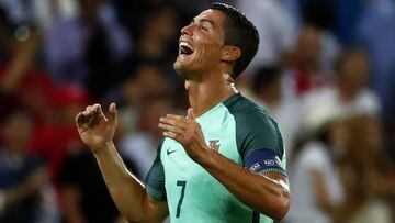 . Lyon (France), 06/07/2016.- Cristiano Ronaldo of Portugal reacts after winning the UEFA EURO 2016 semi final match between Portugal and Wales at Stade de Lyon in Lyon, France, 06 July 2016. 
 
 (RESTRICTIONS APPLY: For editorial news reporting purposes 