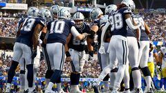 INGLEWOOD, CALIFORNIA - OCTOBER 09: Cooper Rush #10 of the Dallas Cowboys huddles the offense against the Los Angeles Rams during the second half at SoFi Stadium on October 09, 2022 in Inglewood, California.   Ronald Martinez/Getty Images/AFP