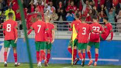 Rabat (Morocco), 25/03/2023.- Moroccan players celebrate a goal during the friendly soccer match between Morocco and Brazil, in Tangier, Morocco, 25 March 2023. (Futbol, Amistoso, Brasil, Marruecos, Tánger) EFE/EPA/Jalal Morchidi

