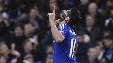 Diego Costa celebrates scoring the first goal for Chelsea