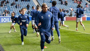 GLASGOW, SCOTLAND - SEPTEMBER 17: Rangers' Alfredo Morelos warms up during a cinch Premiership match between Rangers and Dundee United at Ibrox Stadium, on September 17, 2022, in Glasgow, Scotland. (Photo by Alan Harvey/SNS Group via Getty Images)