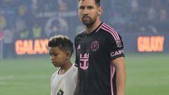 Saint, one of Kardashian’s four children with former husband Kanye West, was chosen to accompany Lionel Messi onto the Dignity Health Sports Park field.
