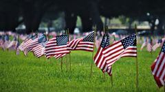 Banderas estadounidenses en conmemoraci&oacute;n al D&iacute;a de los Ca&iacute;dos.