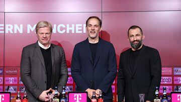 Thomas Tuchel, en su presentación como técnico del Bayern, junto a Oliver Kahn y Hasan Salihamidzic.