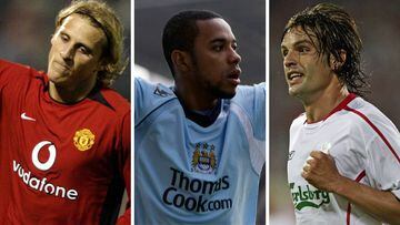 Diego Forl&aacute;n (Manchester United), Robinho (Manchester City) y Fernando Morientes (Liverpool).