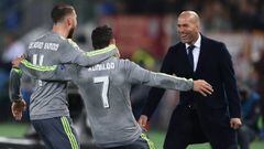 Cristiano fue a celebrar el 0-1 en el Ol&iacute;mpico en Roma con Zidane. 