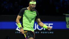 TURIN, ITALY - NOVEMBER 13: Rafael Nadal of Spain reacts during his Round Robin Singles match against Taylor Fritz of The United States during day one of the Nitto ATP Finals at Pala Alpitour on November 13, 2022 in Turin, Italy. (Photo by Shi Tang/Getty Images)