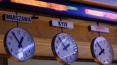 Clocks showing the time of the different cities in the world at the Warsaw Stock Exchange January 3, 2013.