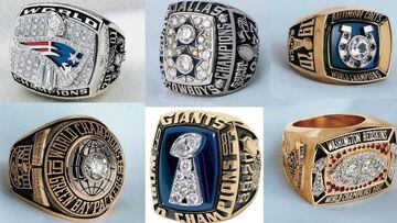 A selection of Super Bowl rings from down through the years