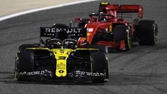 Daniel Ricciardo (Renault RS20) y Charles Leclerc (Ferrari SF1000). Bahr&eacute;in, F1 2020. 