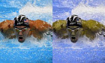 En esta imagen de Michael Phelps puedes ver otro ejemplo de Protanopia.