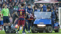 Augusto being carted off in Barcelona