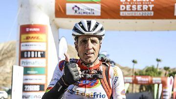 El ciclista español Miguel Indurain, durante la Skoda Titan Desert de Almería en 2020