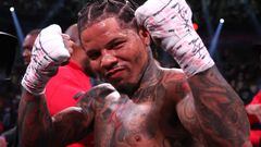 LAS VEGAS, NEVADA - APRIL 22: Gervonta Davis in the green and purple trunks poses after defeating Ryan Garcia in the black trunks by knockout in the seventh round during their catchweight bout at T-Mobile Arena on April 22, 2023 in Las Vegas, Nevada.   Al Bello/Getty Images/AFP (Photo by AL BELLO / GETTY IMAGES NORTH AMERICA / Getty Images via AFP)