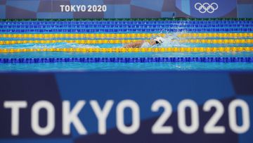TOKYO, JAPAN - JULY 26: Katie Ledecky of Team United States competes in heat five of the Women&#039;s 1500m Freestyle on day three of the Tokyo 2020 Olympic Games at Tokyo Aquatics Centre on July 26, 2021 in Tokyo, Japan. (Photo by Tom Pennington/Getty Im