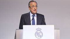 Florentino P&eacute;rez, presidente del Real Madrid, durante su discurso en la Asamblea de Socios del club blanco en noviembre de 2021.