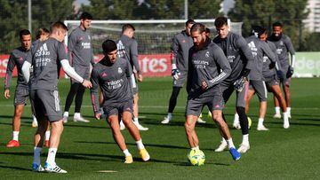 Sergio Ramos, en el entrenamiento del Madrid.