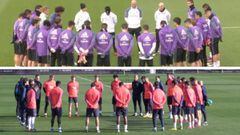 El minuto de silencio de Madrid y Barça en el entrenamiento