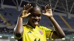 Colombia's Linda Caicedo celebrates after scoring a goal against New Zealand during their Women's U-20 World Cup football match at the National Stadium in San Jose, on August 16, 2022. (Photo by Ezequiel BECERRA / AFP)