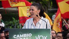 JAEN ANDALUSIA,, SPAIN - JUNE 10: The candidate for the Presidency of the Junta in the June 19 elections, Macarena Olona, at the Voz rally for the Andalusian campaign on June 10, 2022 in Jaen (Andalusia, Spain). (Photo By Juan de Dios Ortiz/Europa Press via Getty Images)