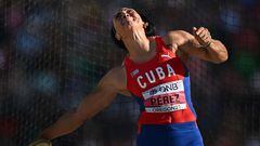 Cuba's Yaime Perez competes in the women's discus throw final during the World Athletics Championships at Hayward Field in Eugene, Oregon on July 20, 2022. (Photo by ANDREJ ISAKOVIC / AFP)