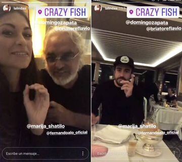 Linda Morselli, en Instagram Stories con Briatore y mostrando a Alonso