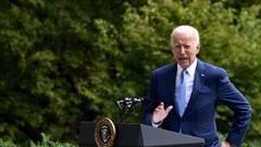 US President Joe Biden speaks about restoring protections for national monuments on the North Lawn of the White House on October 8, 2021 in Washington, DC.