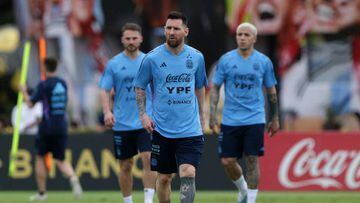 EZEIZA, ARGENTINA - MARCH 21: Lionel Messi of Argentina looks on during a training session at Julio H. Grondona Training Camp on March 21, 2023 in Ezeiza, Argentina. (Photo by Daniel Jayo/Getty Images)