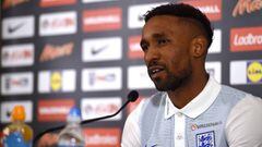 England striker Jermain Defoe speaks during a press conference at St Georgex92s Park in Burton-on-Trent, central England, on March 20, 2017